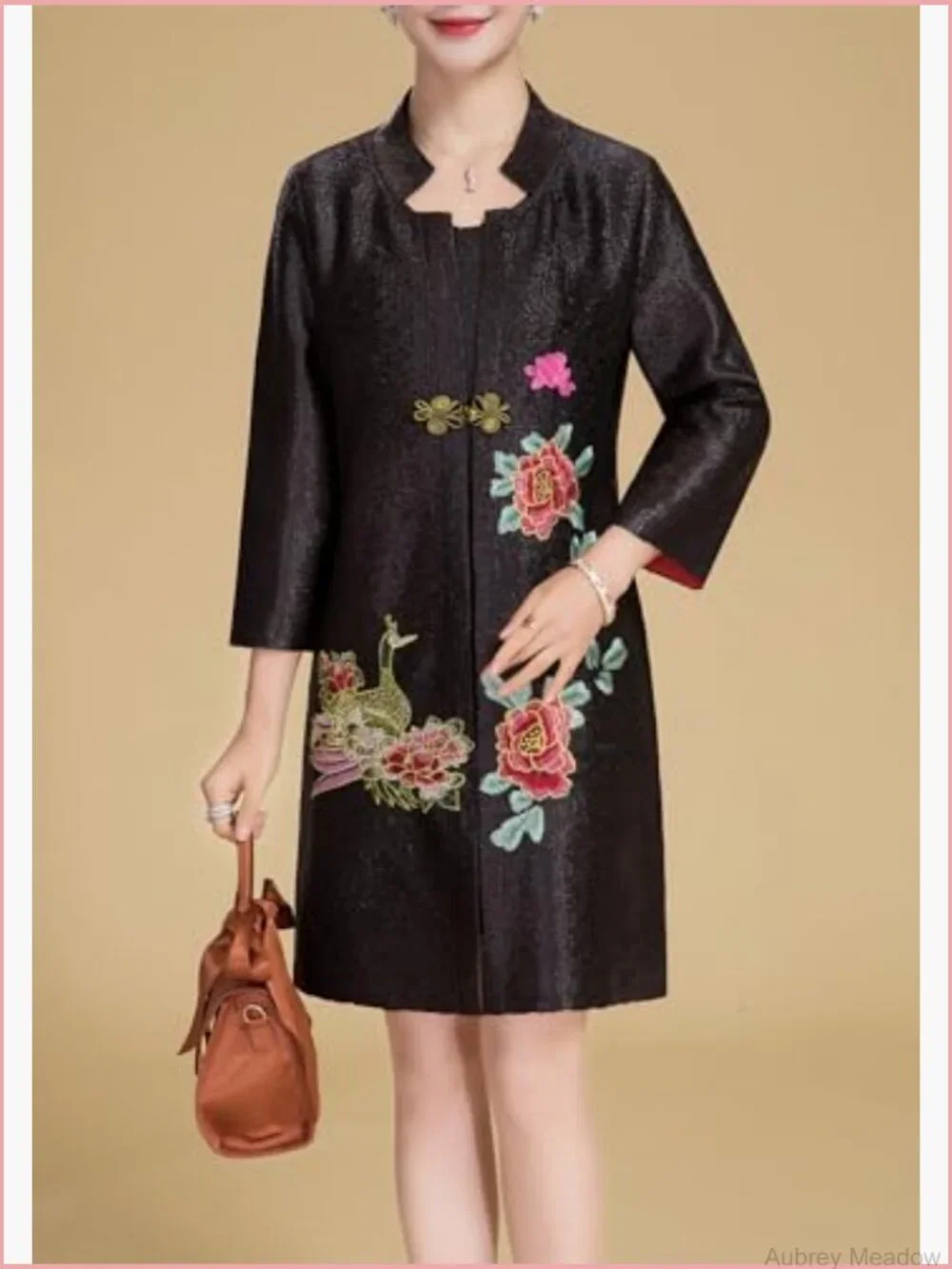 Traditional Embroidery Mandarin Duck Flowers Crinkled One Button Blazer Jacket